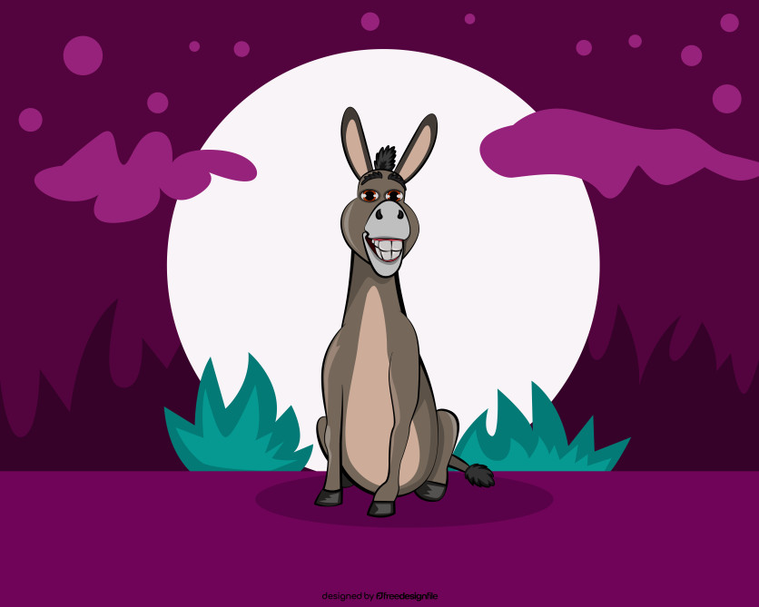 Funny Donkey Cartoon Vector Illustration in Night Forest Background