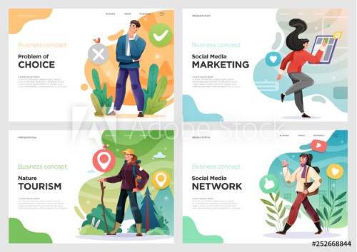 Tropical Leaves Business Concept Landing Page Vector Templates Set