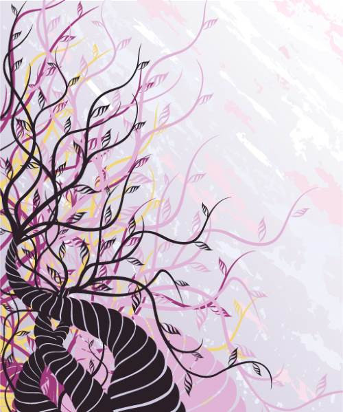 Abstract Twisted Tree Vector with Pink Floral Grunge