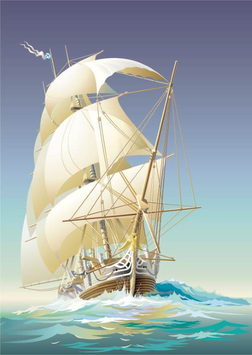 Majestic Sailing Ship on Open Ocean