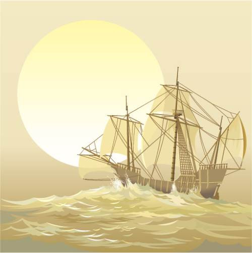 Vintage Sailing Ship at Sunset Vector