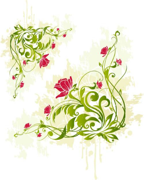 Red Rose Vine Floral Corners – Artistic Grunge Vector Ornament