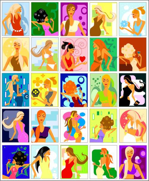 Stylish Fashion Women Vector Illustration Set