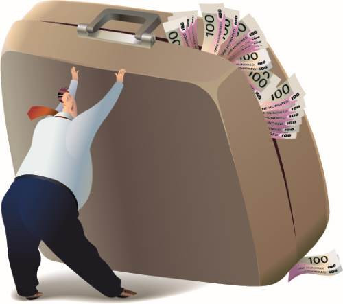 Businessman Carrying Heavy Money Suitcase Vector